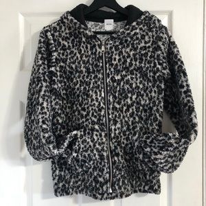 Fluffy animal print hoodie with zipper